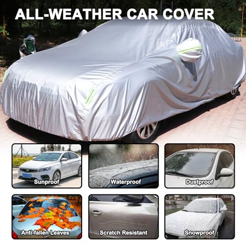 Mavonne Full Car Cover, Waterproof Car Covers All Weather Snowproof Windproof Scratch Resistant Outdoor UV Protection with 6 Reflective Strips,190T Universal Fit for Sedan (Up to 193") - Image 3