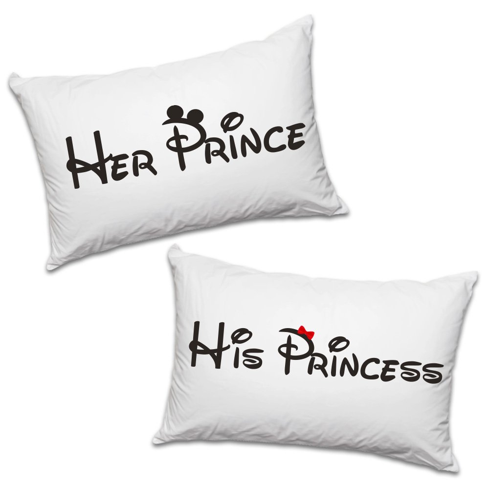 Federe Coppia Love You And Me - His Princess Her Prince, Design Romantico, Policotone 50x80