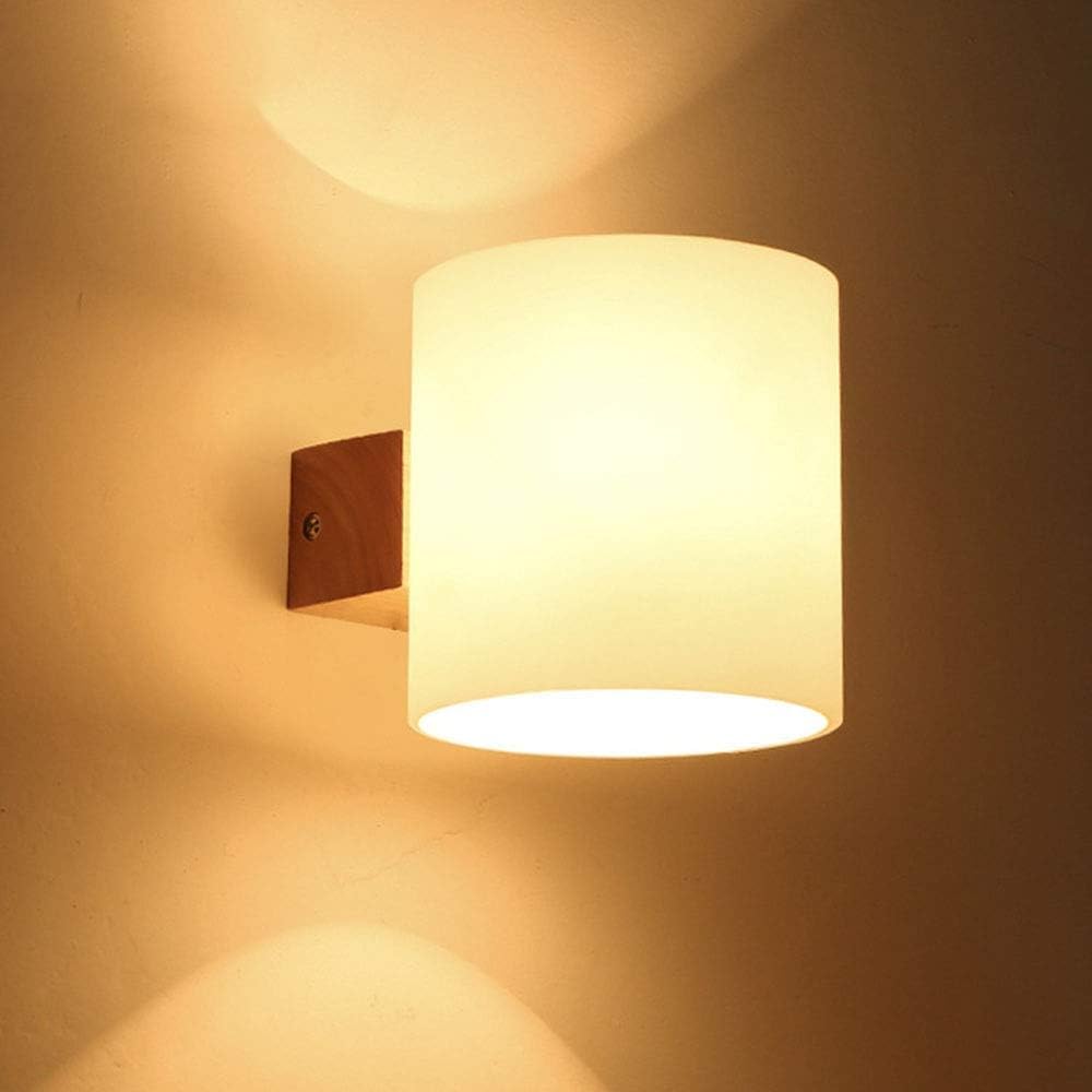 Comely Aplique de Pared Vintage, Lampara de Pared Moderna con Pantalla de Vidrio, E27 Iluminación Interior Luz de Pared de Madera para Sala de Estar, Dormitorio, Pasillo, Escalera