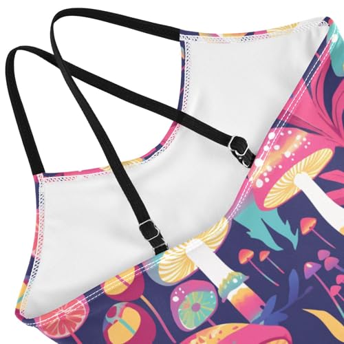 KLL Trippy Mushrooms Rainbow Toddler Girls 1 Piece Swimsuit Summer Swimwear with Adjustable Straps Cute4