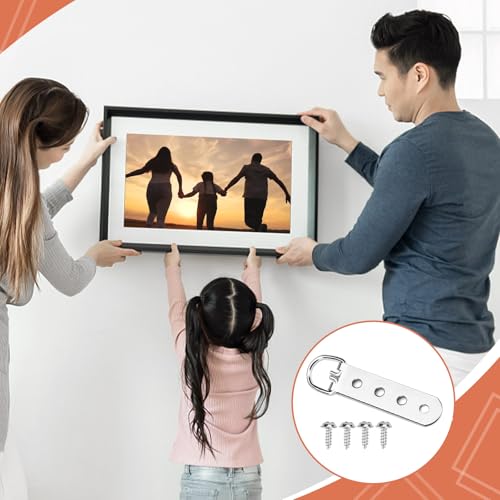 Image of 20 Pack D Ring Picture Hangers with Screws, Heavy Duty 4 Holes Picture Hanging Hardware Picture Hooks for Painting Clock Mirror Photo Artwork Picture Frame with Box
