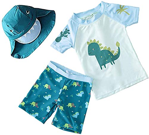 XmasPJS Baby Toddler Boys Two Pieces Swimsuit Set Boys Crab Bathing Suit Rash Guards with Hat UPF 50+ (Blue, 6-9 Months)