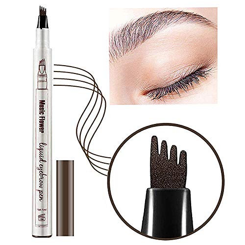 Microblading Eyebrow Pen,Eyebrow Tattoo Pen Tat Brow Microblade Eyebrow Pen Waterproof & Smudge-Proof With Four Micro-Fork Tips Applicator for Daily Natural Eye Makeup (02#Brown) (02# Brown)