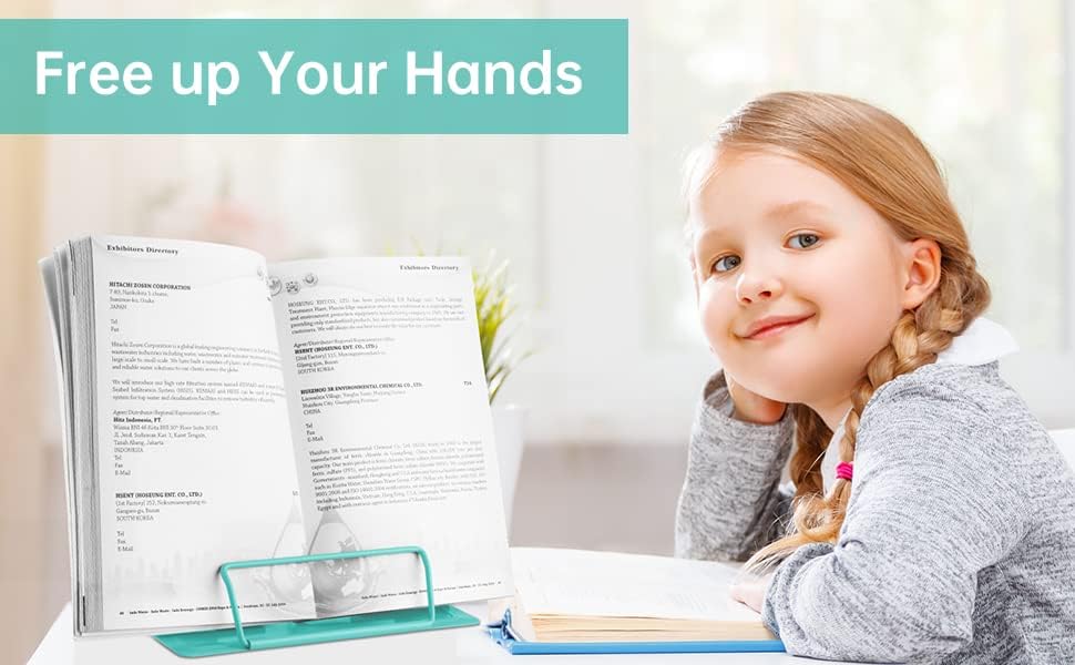 Miniatura 8 de Honagu Soporte de metal para libros de escritorio, soporte para libros para leer manos libres, soporte ajustable para documentos de libros de