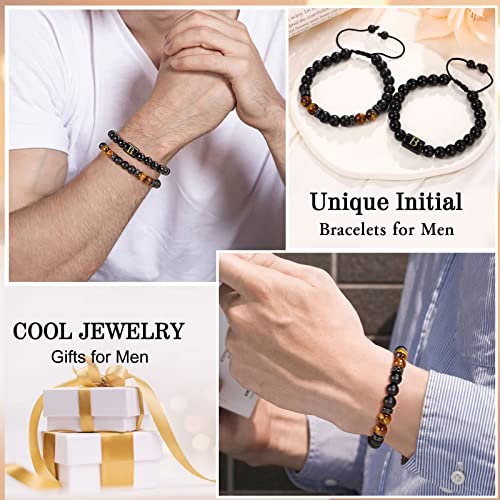 Storup Fathers Day Bracelets Gifts For Son, Mens Bracelet Gifts For Son Tiger Eye & Black Agate Stone Initial Obsidian Bracelets For Boys Christmas Graduation Fathers' Day Birthday Gifts For Son From Mom(K) #TOP1