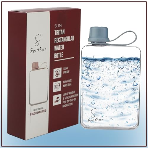 S SportEase 500ml Clear Flat Water Bottle With Cleaning Brush – Sleek & Minimalist, BPA-Free Leak-Proof Bottle for Gym, Travel, and Daily Use, Slim Portable Reusable Bottle for All Ages (Transparent)