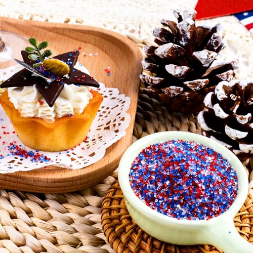 Image of 4th of July Sanding Sugar Sprinkles, 4.6 oz Edible Red White and Blue Sparkling Sugar Crystals for Baking Topping, Cupcake, Cookie, Ice Cream & Cake Decorating, Patriotic Party Holiday Supplies