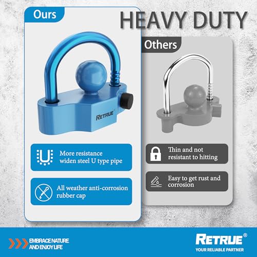 Image of RETRUE Universal Coupler Lock Trailer Locks Ball Hitch Trailer Hitch Lock Adjustable Security Heavy-Duty Steel Fits 1-7 /8 Inch, 2 Inch, 2-5 /16 Inch Couplers Blue & Blue
