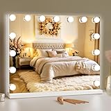 女優ミラー ライト付き 卓上 ハリウッドミラー 壁掛け 2仕様使える 化粧鏡 led 大きめ鏡 RGBバックライト付き 15個電球 3色モード 明るさ調節 ポート付き 10倍 拡大鏡 付き 大きな鏡 58x46cm