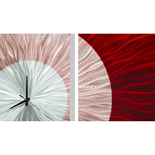 Statements2000 Large Modern Metal Wall Clock Panels By Jon Allen, Red/Silver, 38" X 24" - Red Shift #TOP5