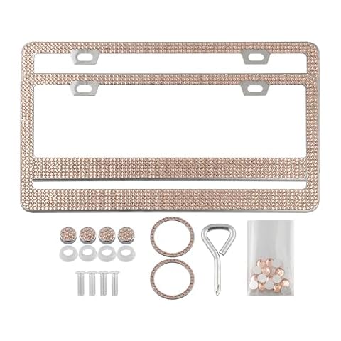 UpAuto 2PCS Car License Plate Frame American Standard License Plate Holder, Car License Plate Covers with Screws & Tools (Champagne Color, 12.2inch*6.25inch) Cover