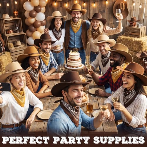 Image of Zhanmai 12 Pcs Cowboy Hat and Bandana Cowboy Cowgirl Hats Bulk Western Party Costume Halloween Accessory
