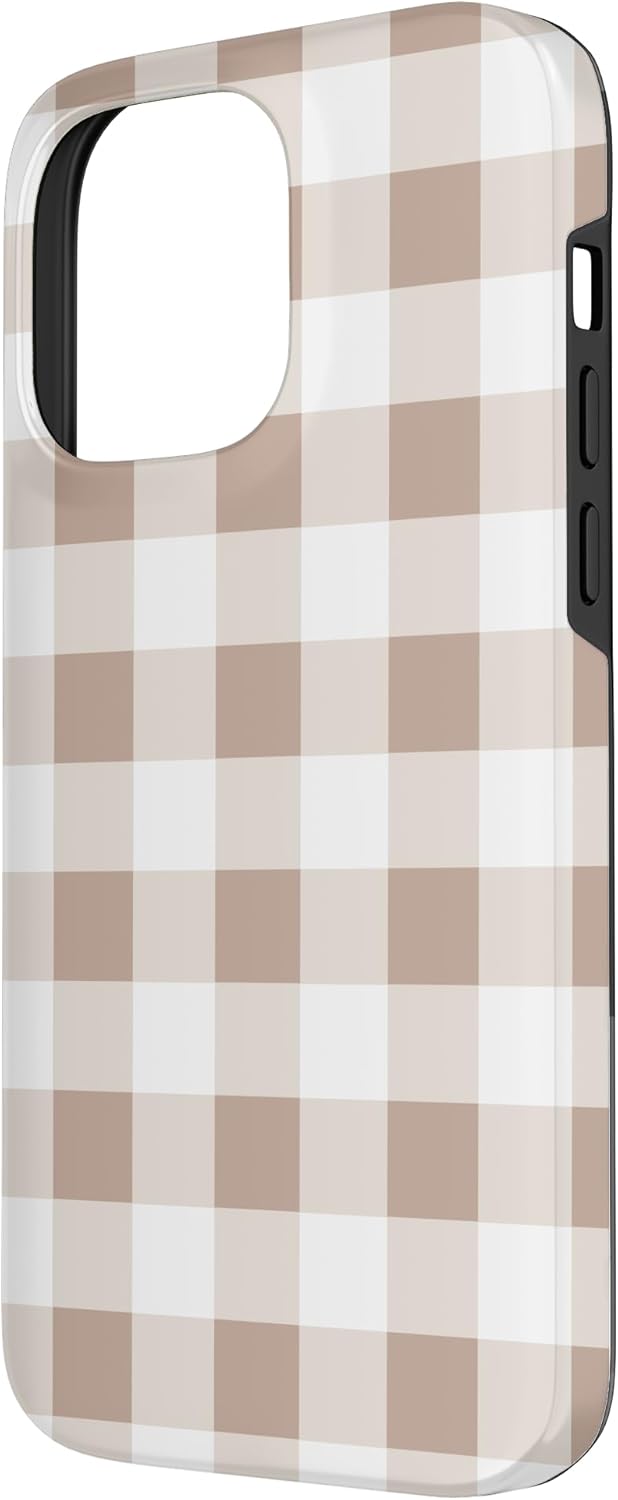 Beige Light Brown Gingham Classic Plaid Pattern Farmhouse Case for iPhone 14 Pro Max