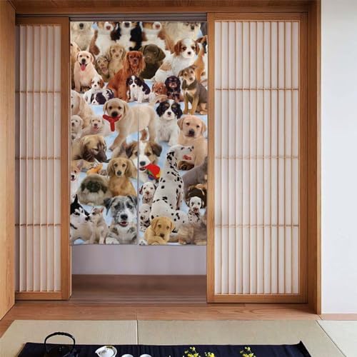 可愛い犬たち のれん 目隠し 暖簾 カーテン 間仕切り 遮光 柔らかい おしゃれ ロング 和風 洗濯可 インテリア 玄関 キッチン リビング 飲食店 出入り口 トイレ 幅86cm×丈143cm