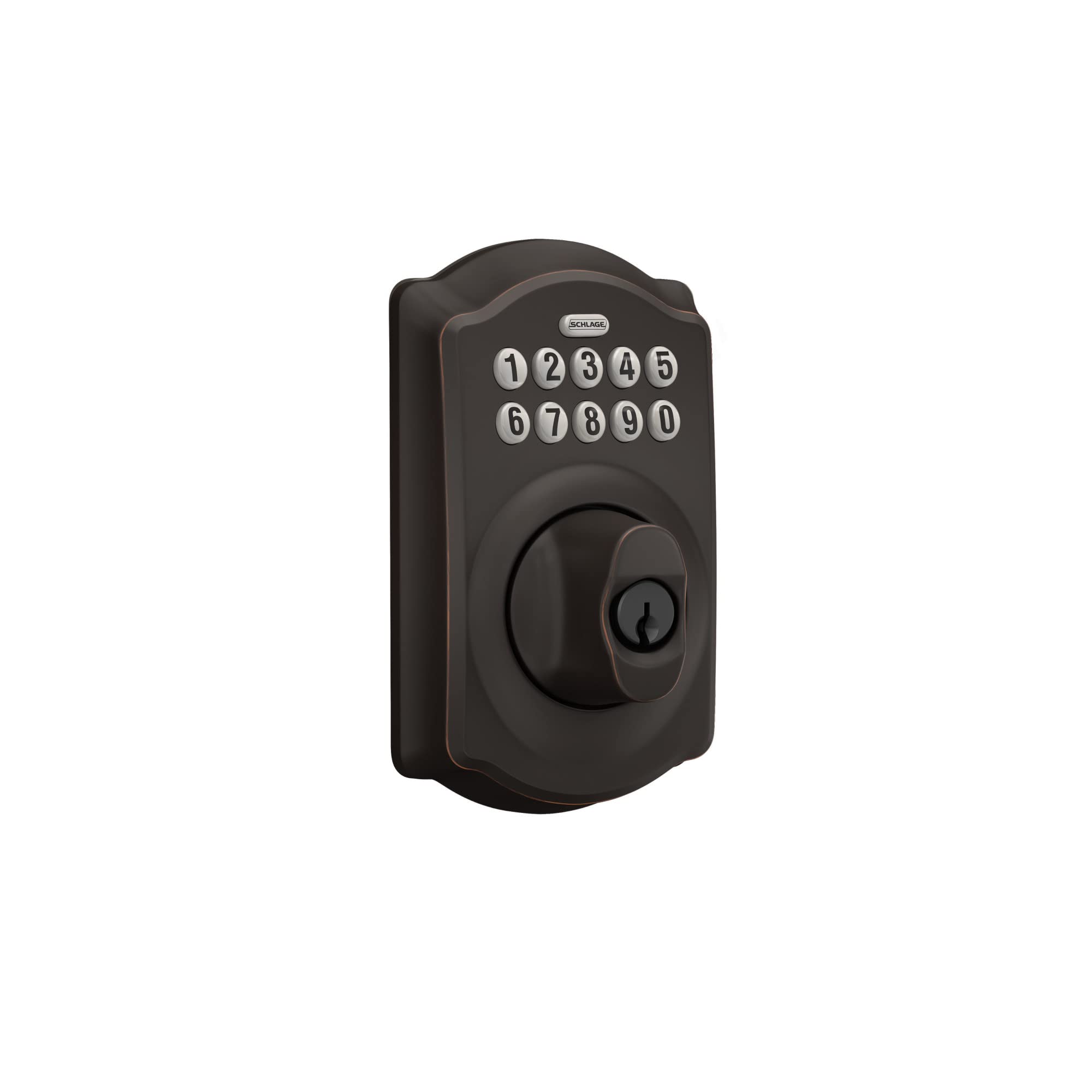 Schlage BE365 V CAM 716 Camelot Keypad Deadbolt, Electronic Keyless Entry Lock, Aged Bronze