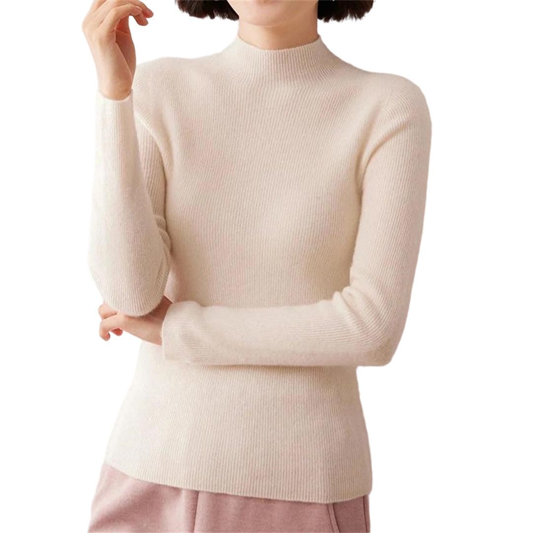 Womens Sweater 100 Percent Solid Cashmere High Neck Knitted Pullover