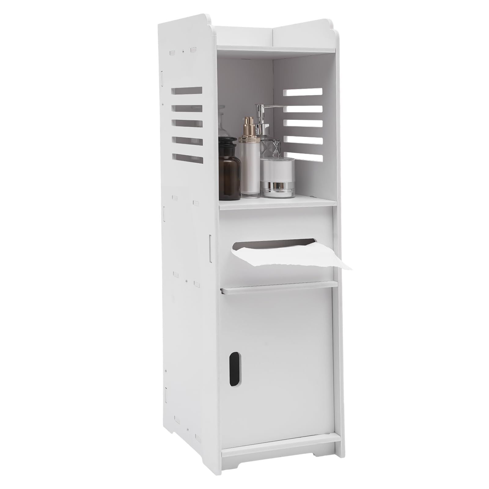 FIONESO Armadietto Da Bagno Alto Bianco Con 6 Ripiani Regolabili E Cassetto, Mobile Stretto Per Piccoli Spazi, 37,6x29,9x167,9 Cm - 5