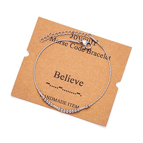Product Image of the JoycuFF Encouragement Morse Code Bracelets Believe Inspirational Gifts for Women Friend Mom Daughter Sister Anut Birthday Christmas Handmade Adjustable Jewelry