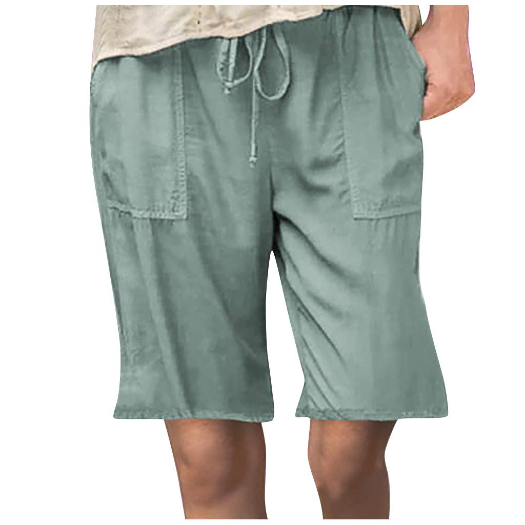 aihiheBermuda Shorts for Women Plus Size Casual Summer Long Shorts Below Knee Loose Comfy Cotton Linen Short Pants Green