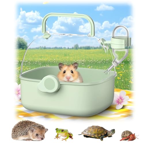 Portable Hamster Carrier for Travel - Acrylic Small Animal Cage with Ventilation Holes,Escape-Proof Hamster Travel Cage for Outdoor Picnics, Vet Visits (Mint Green)