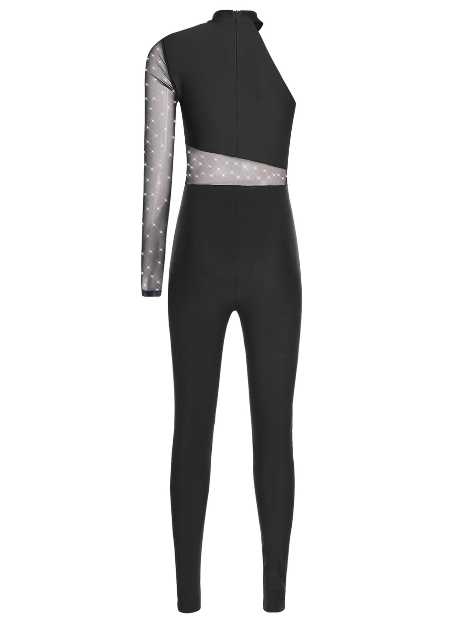 Agoky Maillot De Danza Ballet Mujer Mono De Manga Larga con Pedería Brillante Jumpsuit Deportivo Traje De Baile Competición