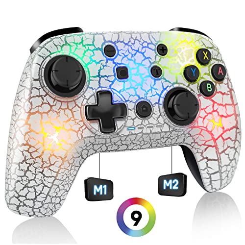 Switch Controller, Wireless Pro Controller for Nintendo Switch/Switch OLED/Switch Lite, 9 Color Adjustable LED Wireless Switch Controller with APP Customize/Crack/Turbo/Macro/Vibration/Motion Control