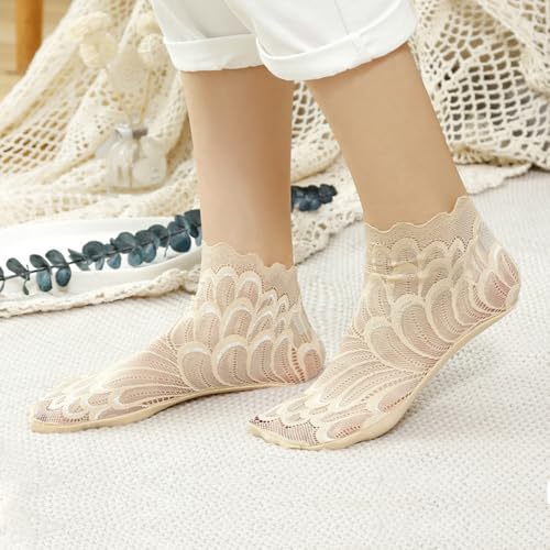 Ladies Summer Daily Comfortable Pure Color Boat Socks - Breathable, Invisible & Non - Slip with Mesh Lace4