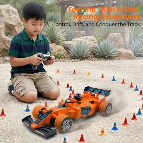 Image of WireScorts Rechargeable High Speed F1 Formula Racing Car with Smoke Spray and Lights for Kids, RC Car for 4-15 Years Old Boys, Racing Car for Kids, Smoke Mist Spray & LED Lights - Orange