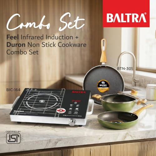 Image of BALTRA Maxima 2400W Electric Infrared Induction Cooktop Combo | Includes Duron 4-Piece Cookware Set | 7 Preset Functions, Auto Shut-Off, Glass Top | No Gas Cooking Stove