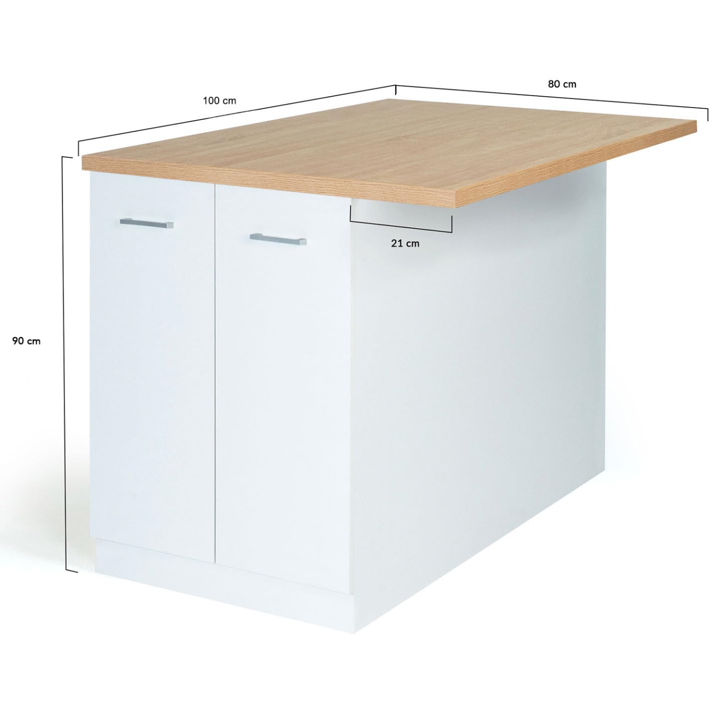 IDMarket - Ilot Central IVO 100 cm Blanc avec Plan de Travail façon hêtre