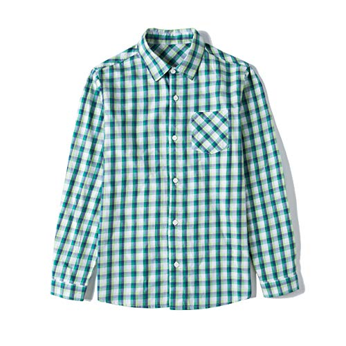 Tronjori Boy's Long Sleeve Button Down Woven Shirt(10,Green White) #TOP7