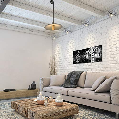 Biuteawal Music Artistic Paintings Wall Art Black White Microphone And Headset Note Picture Canvas Giclee Print Modern Home Studio Bedroom Decor Stretched And Framed Ready To Hang thumb #3