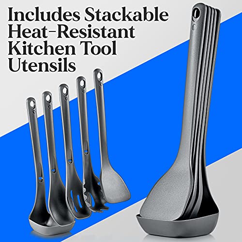 Image of NutriChef 5-Piece Skillet Set - NonStick Ceramic Frying Pans, Wok, Grill, Fry & Fish Pans - Compatible with Gas, Ceramic, Electtric, & Including Induction - Cool-Touch Handles, Dark Purple