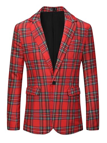 Lars Amadeus Plaid Blazers for Men's Notch Lapel Checked Pattern Wedding Dinner Sports Coat