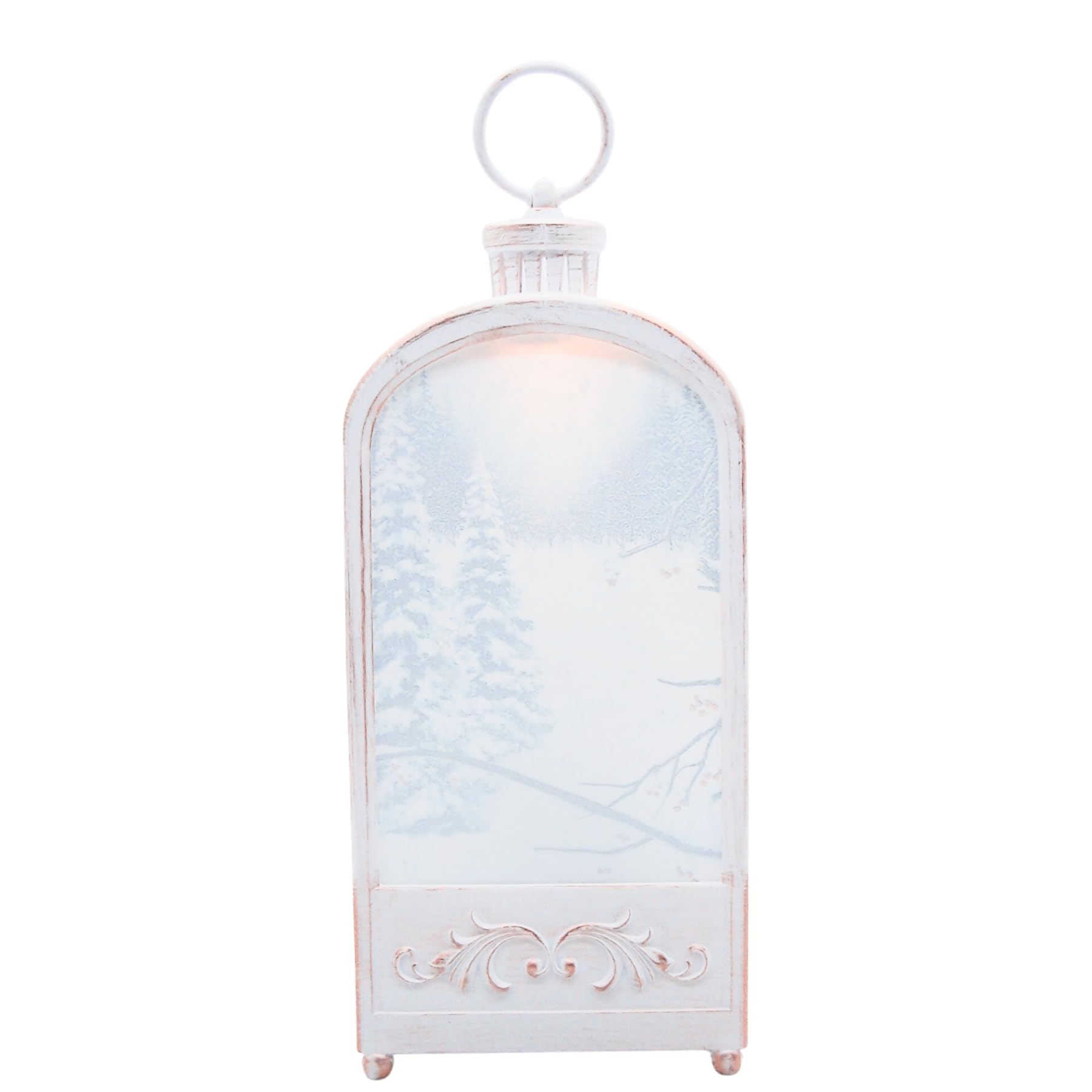 Lanterne lumineuse Père Noël avec scène d'hiver, paillettes tourbillonnantes, décoration de Noël autoportante, décoration de vacances festive, 30 cm de haut