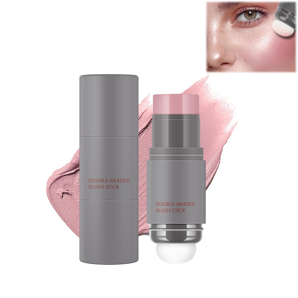 Azonee Dual-ended Cheek Blush Stick With Sponge, Cream Contour, 3-in-1 Lip Tint & Eyeshadow Moisturizing Lightweight Multi-Stick, Natural and Long-lasting-#01