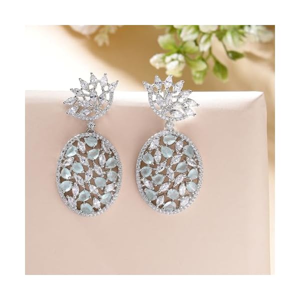 Zeneme Fashion Earring Rhodium Plated American Diamond Embellished Dangle Drop Earring For Women & Gifts For Girls - Image 4