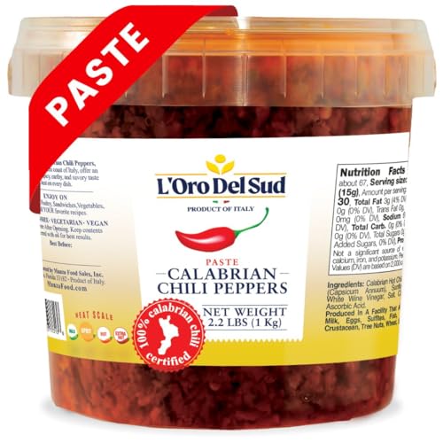 L'Oro Del Sud Calabrian Chili Pepper Paste, No Seeds, Smooth, 2.2 lb (1 Kg)