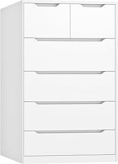 White Dresser for Bedroom with 6 Large Drawers, Tall Chest of Drawers Modern Wooden Dresser for Living Room, Entryway, Hallway, 43.2" H X 27.6" W X15.6 D