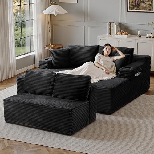 Image of 96 inch Sectional Couches for Living Room Cloud Couch Sofa with L-Shape Upholstered Boneless Couchs Modern Modular Sectional Couch with Chaise (Black, 133 inch W+U Facing Chaise)