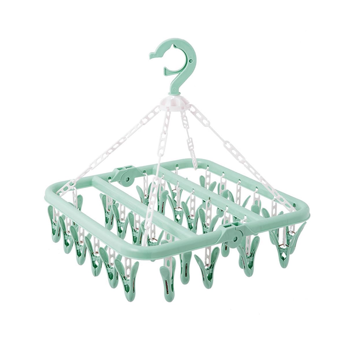 SteelFever Clothes Drying Hanger with 32 Clips, Foldable Hanging Drying Rack for Clothes Underwear Socks (Light Green)