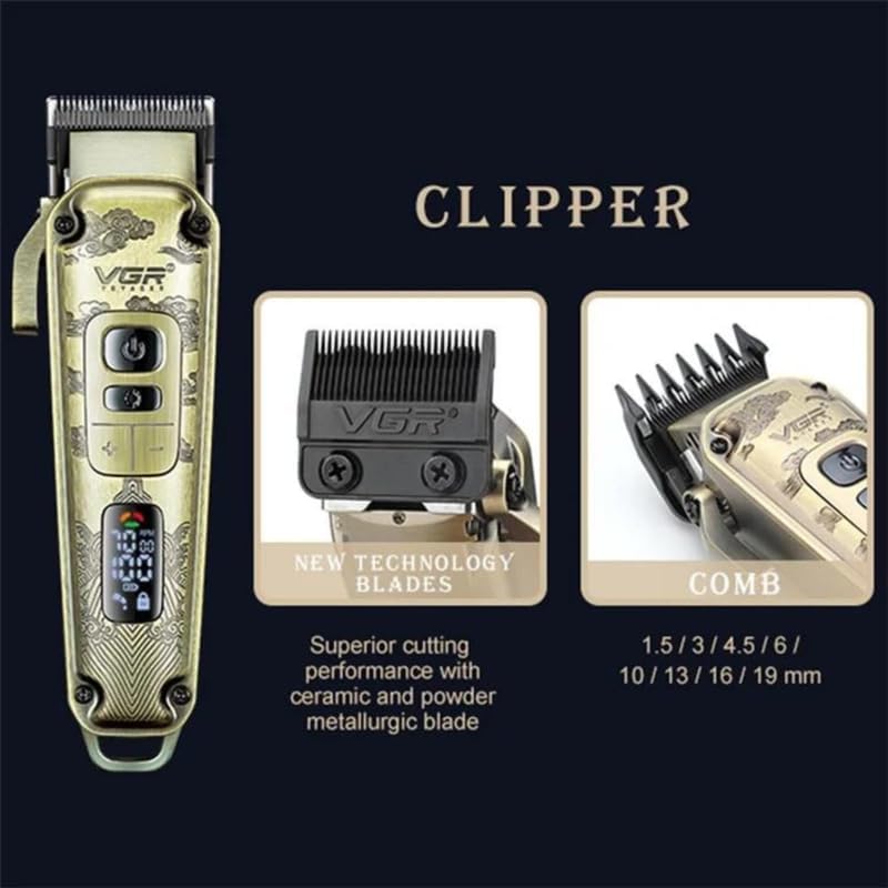 VGR V-643 Hair Clipper with blade and comb details