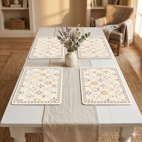 Image of YELONA Leather Dining Table Placemats Set of 4 - Waterproof, Heat Resistant, Anti-Slip, Easy to Clean Table Mats for Dining Table, Kitchen & Home Decor (Pale Beige, 40 x 30 cm)