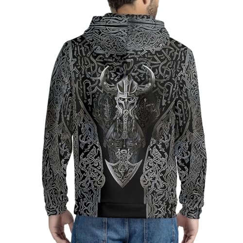 JooMeryer Men's Norse Mythology Viking Raven Long Sleeve Full Zip Up Hoodie Pullover4