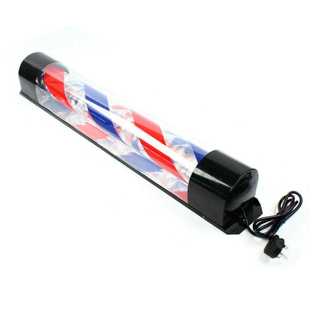 LED Barbers Pole, 35.4" Rotating Lamp Light Stripes, Red Blue Stripes Rotating Illuminating Salon Shop Sign