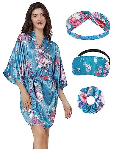Image of EPLAZA Womens Floral Satin Robe Bride Bridesmaid Robes Wedding Kimono