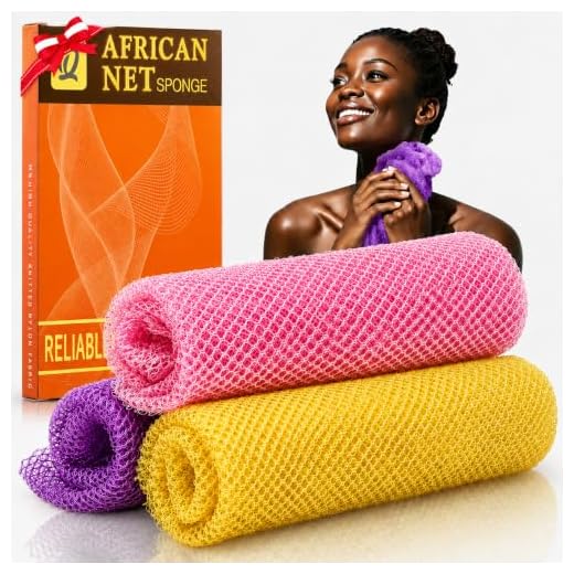 3 Pieces African Bath Sponge African Net Long Net Bath Sponge Exfoliating Shower Body Scrubber Back Scrubber Skin Smoother,Great for Daily Use (Pink,Yellow,Purple)