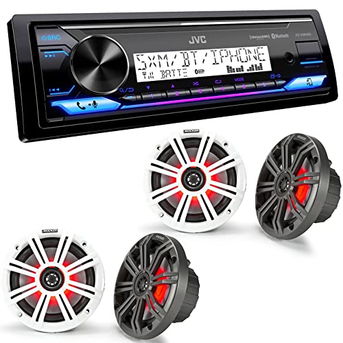 JVC KD-X38MBS Marine Digital Media Receiver with Bluetooth, USB, SiriusXM Ready, Conformal Coated PCB with 2 Pairs KM654L 6.5