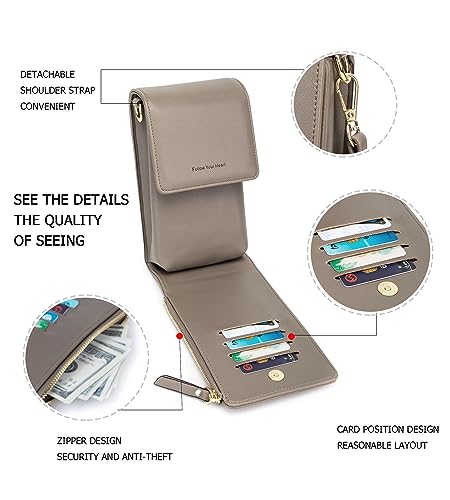 Image of myfriday Small Cell Phone Crossbody Bag, Multi-pocket & 6 Card Slots | 6 card slots, multi-pocket zipper layout and soft synthetic leather keep phone, lipstick, coins and keys ready outdoors