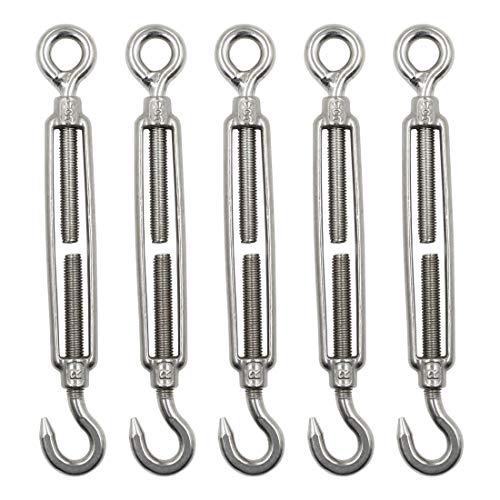 Luomorgo M8 (5 16 inch) Hook & Eye Turnbuckle Wire Rope Tension 304 Stainless Steel 5pcs